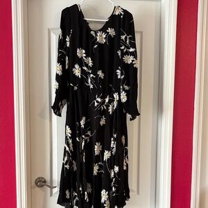 Talbots Black Dress with White Floral Design